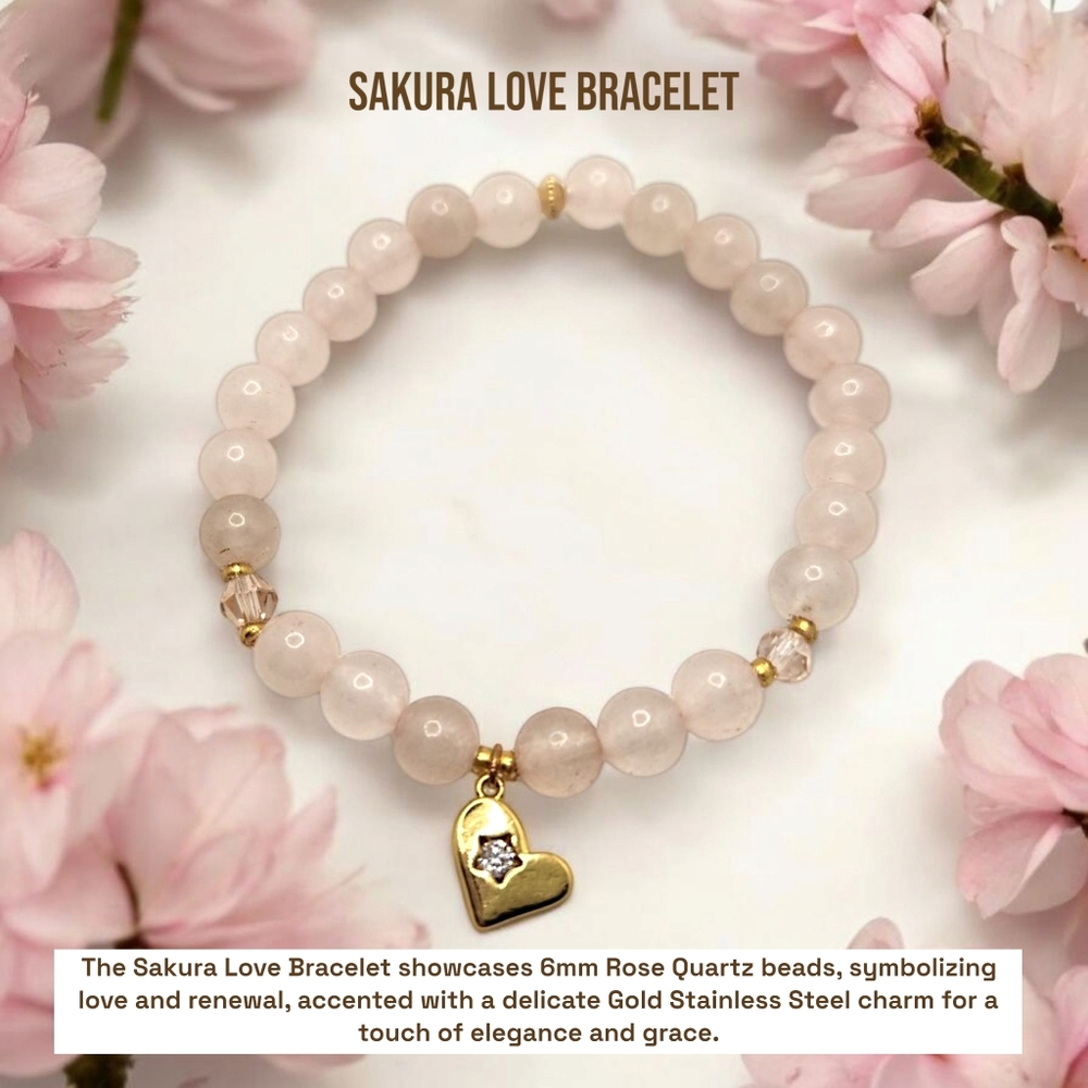 6 mm Rose Quartz Heart charm bracelet